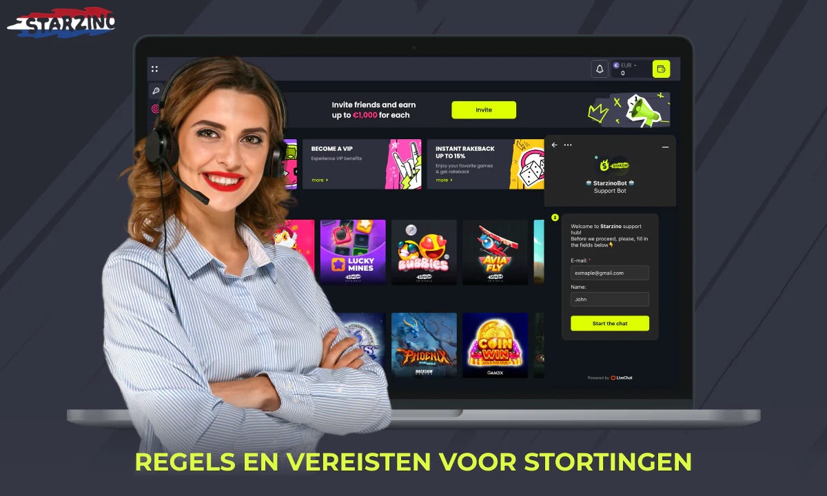 Starzino ondersteuningsservice om eventuele problemen met het aanvullen van accounts op te lossen